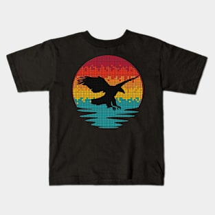 Eagle Flying Hunting Over Water Spread Wings Sunset Pixelated Kids T-Shirt